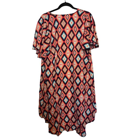 Lyss Loo Womens Aztec Print Flutter Sleeve Loose Fit Tunic Dress L/XL 100% Polye - Picture 3 of 6